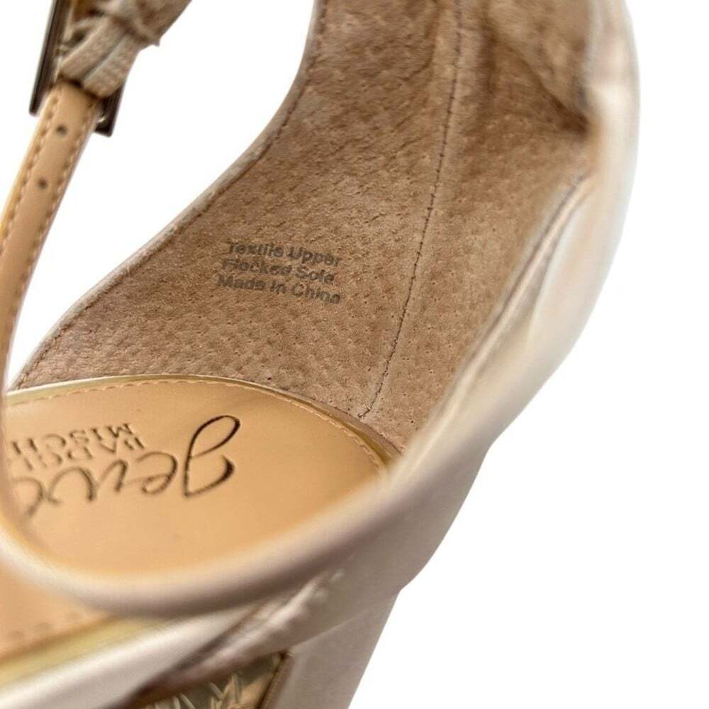 Jewel Badgley Mischka Champagne Satin Crystal Embellished Block Heels Size 8.5 - Picture 15 of 15